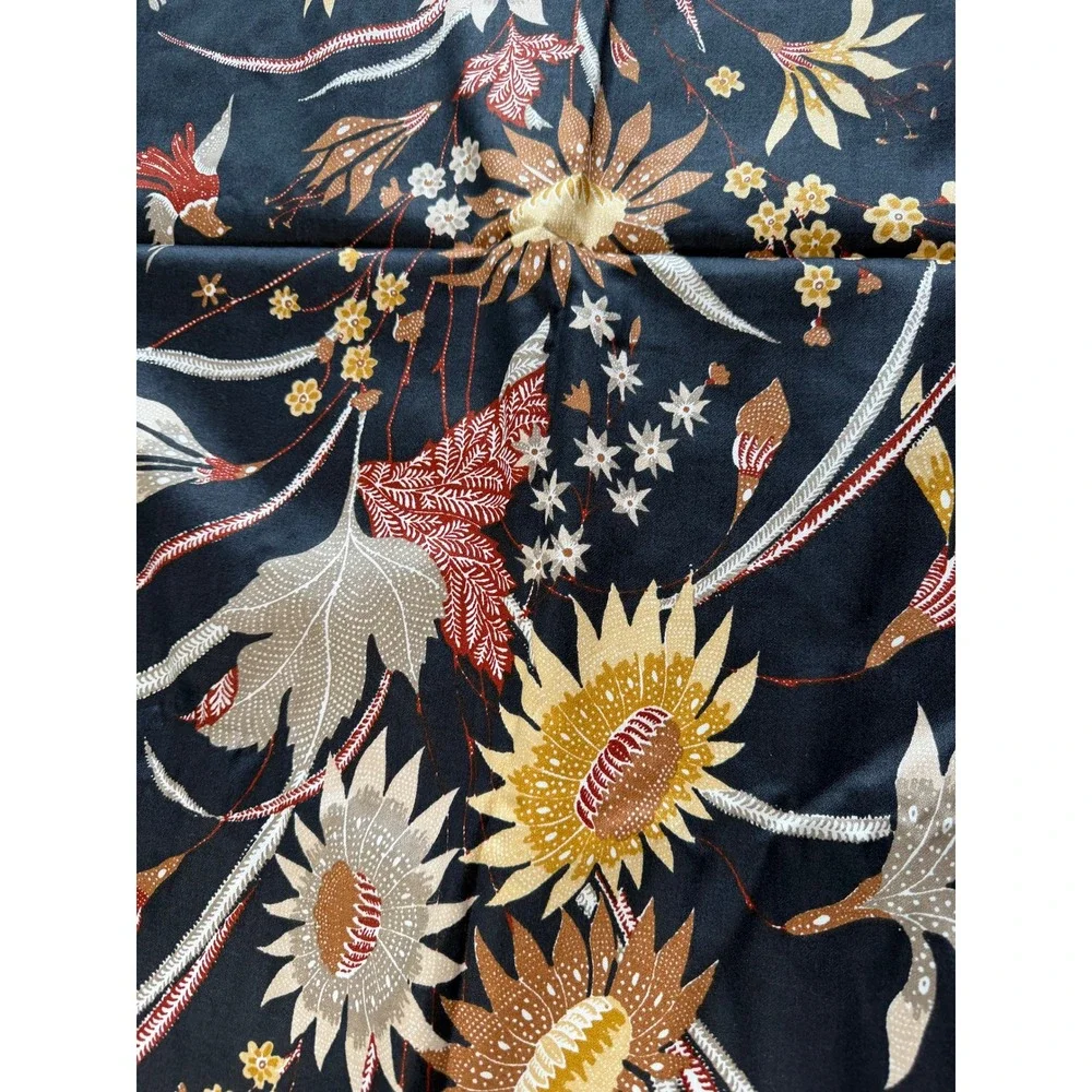 VTG 5th Ave Designs Botanical Fabric 56x62 Black Vat Dye Screen Printed Cotton